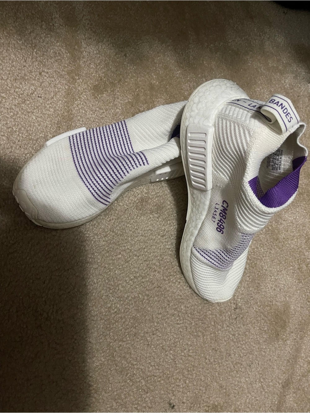 White and Purple Slip-On Knit Sneakers adidas